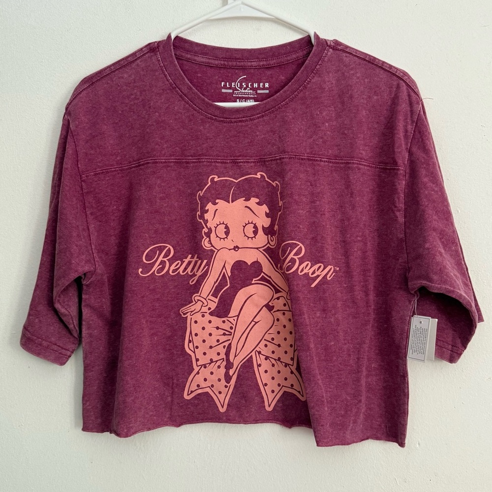 Fleischer Studios Women's Maroon Betty Boop Crop Top Size‎ Small Pullover New